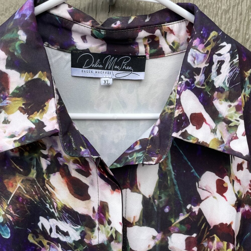 Dalia Macphee Long Sleeve Dress XL Pleated Abstract Floral Collared Button Fron - Picture 4 of 10